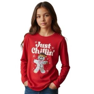 SO- NEW “Just Chillin” Sequence Gingerbread Man Long Sleeve